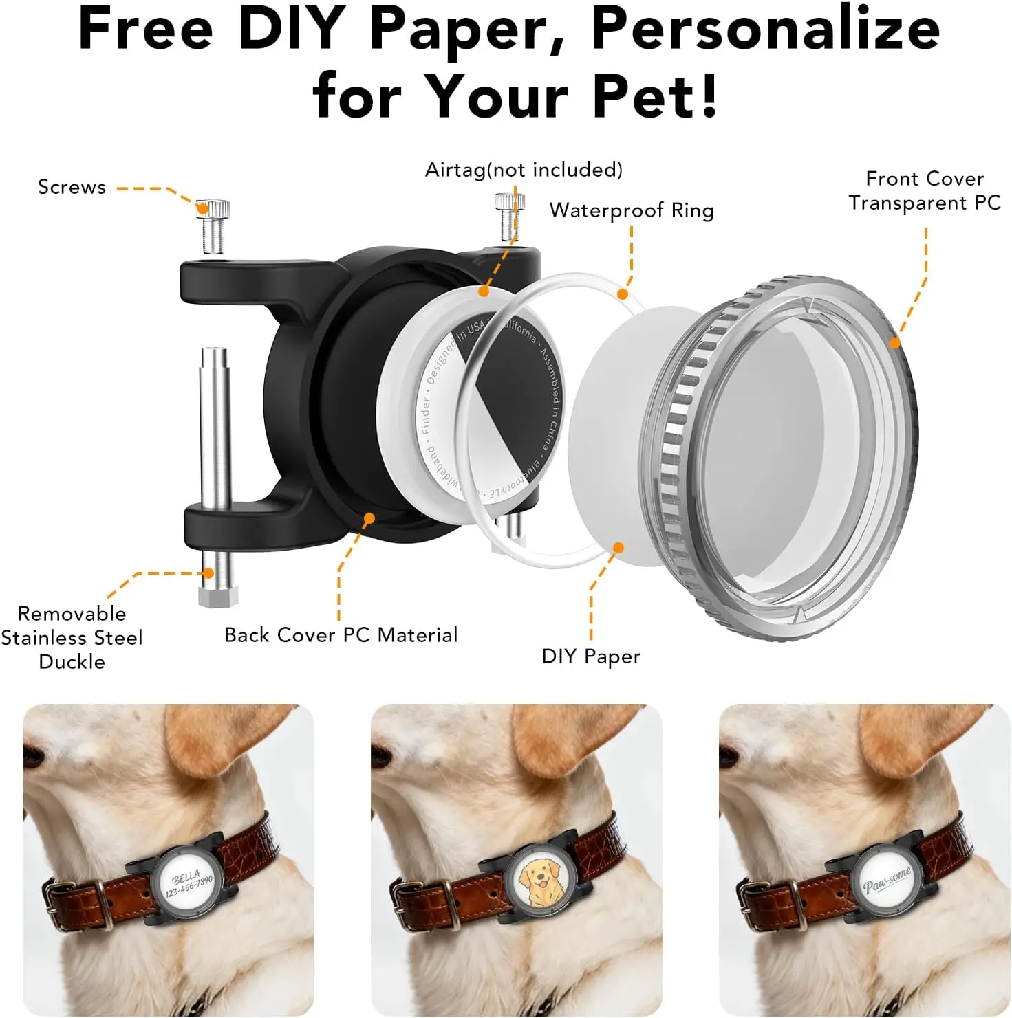GITFOS Air Tag Dog Collar Holder Case for Apple Airtag Waterproof Protective Cover Air Tags Holder for Dog Cat Pet Collars
