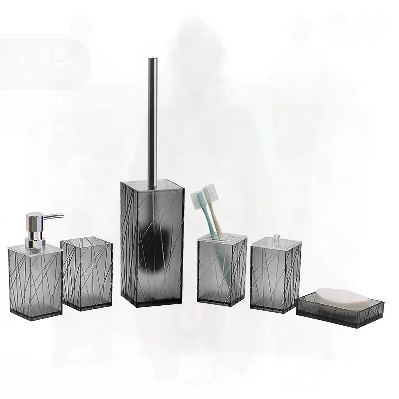 デザイナーアクリル製バスルームセット-クリエイティブな4-5-6点セット洗面用品-ホワイト、ブラック、透明、グレー
