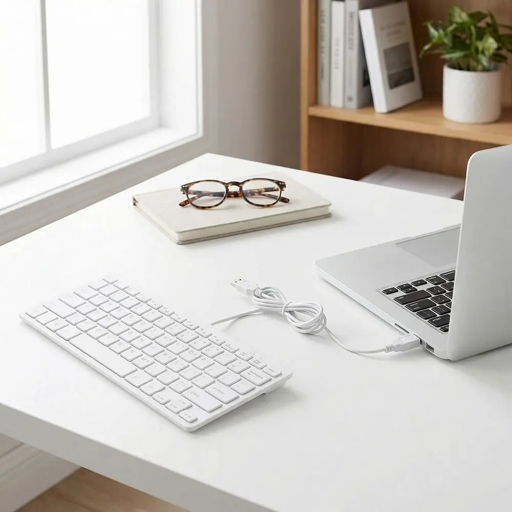 78 Keys USB Wired Keyboard Stable Transmission Black/White Mini Keyboard Ultra-Thin Design Ultra Thin Keyboard