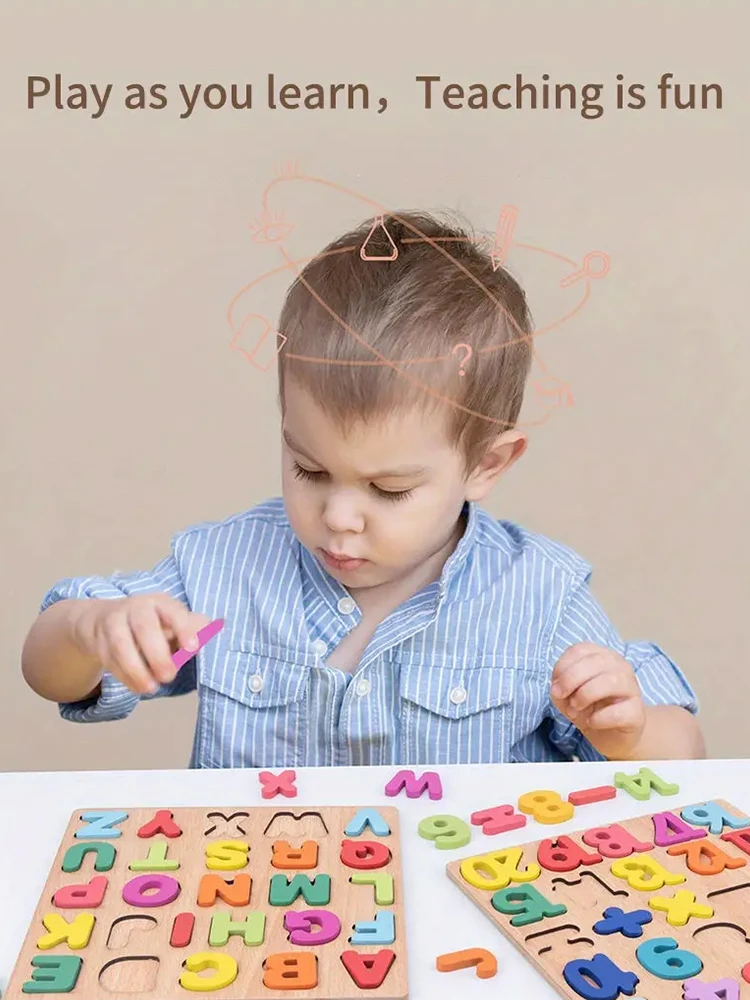 Kolorowy numer alfabetu drewniane puzzle dla dzieci inteligentna gra w dopasowywanie dzieci w wieku przedszkolnym wczesne zabawki edukacyjne — zdjęcie 2