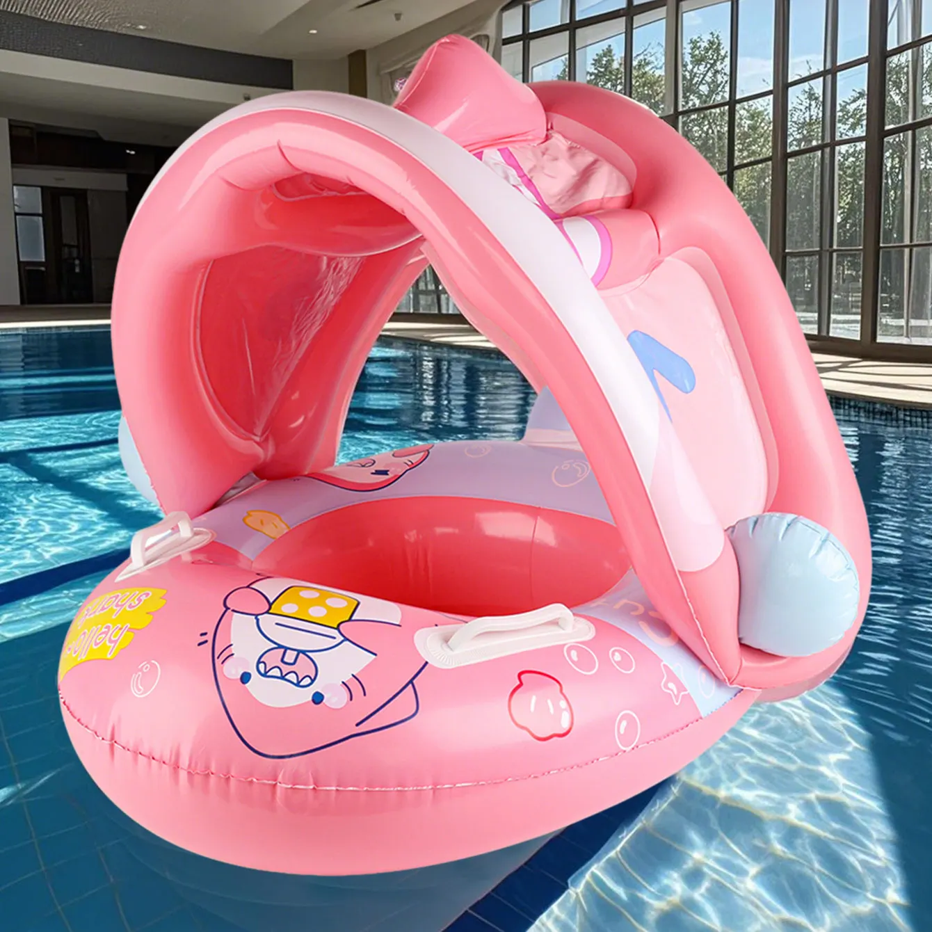 1PC Blue & Pink Thickened Inflatable Seat Ring with Underarm Float Design, Summer Pool & Beach Party Essential for Kids