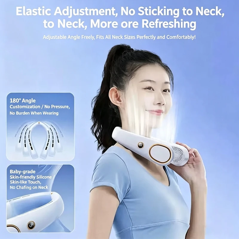 New Portable Neck Fan Upgraded, Long Battery Life Battery, Neck Support, 5 Speeds Gears Adjustment, Outdoor Wearable Hands-Free image 4