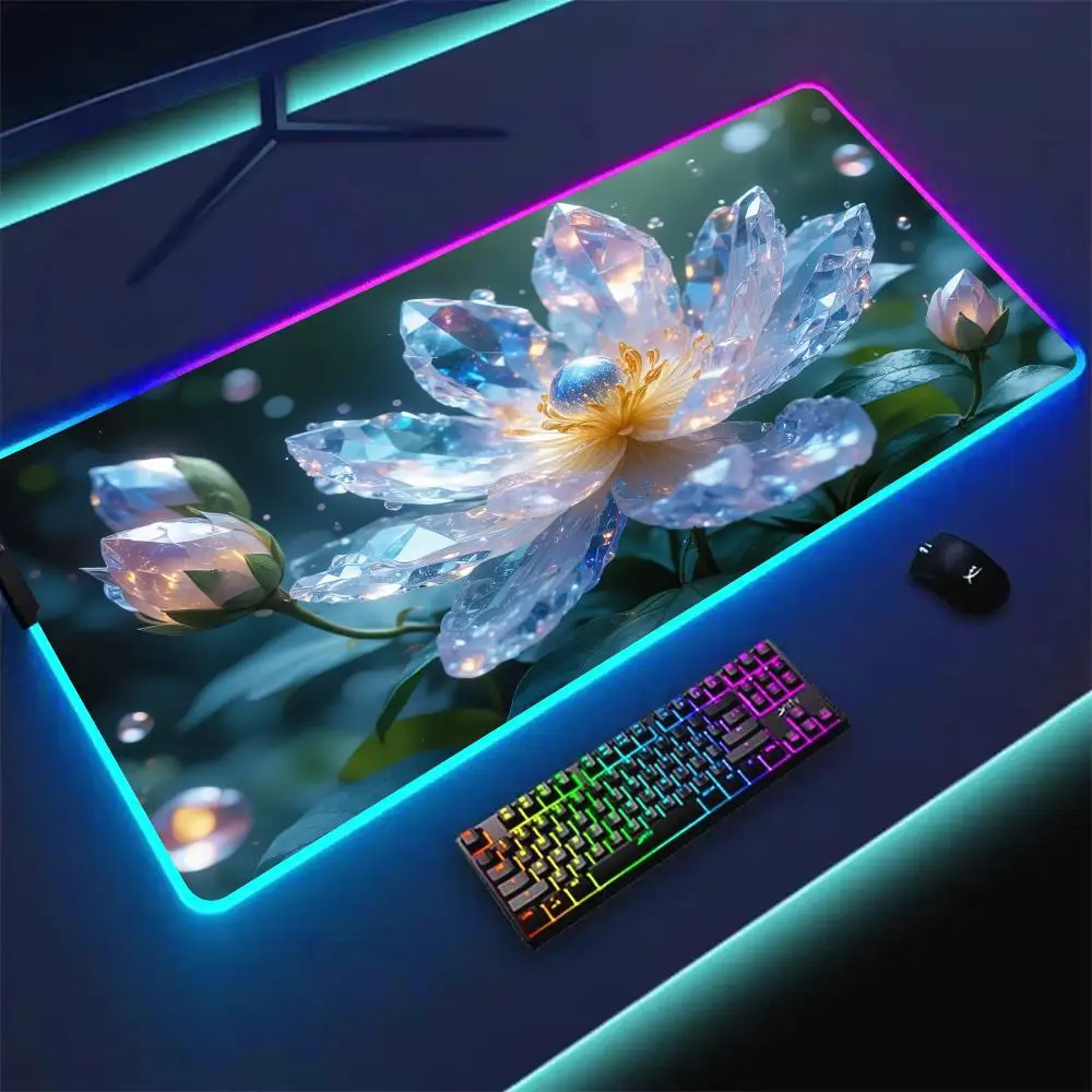 

RGB Mouse pad Digital art Crystal lotus gaming mat rubber anti-slip Desk Mat LED glow Gaming keypad mousepad pc accessories