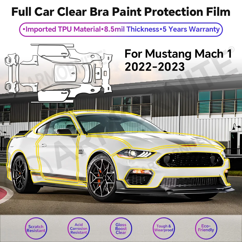 For Ford Mustang Mach 2022-2023 Clear TPU Paint Protection Film PPF 8.5Mil Clear Invisible Self‑Healing Anti‑Yellowing Car Wrap