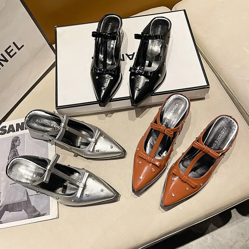 

Новые летние женские туфли-мюли на высоком каблуке в французском стиле, легкие и роскошные, в стиле «фея»