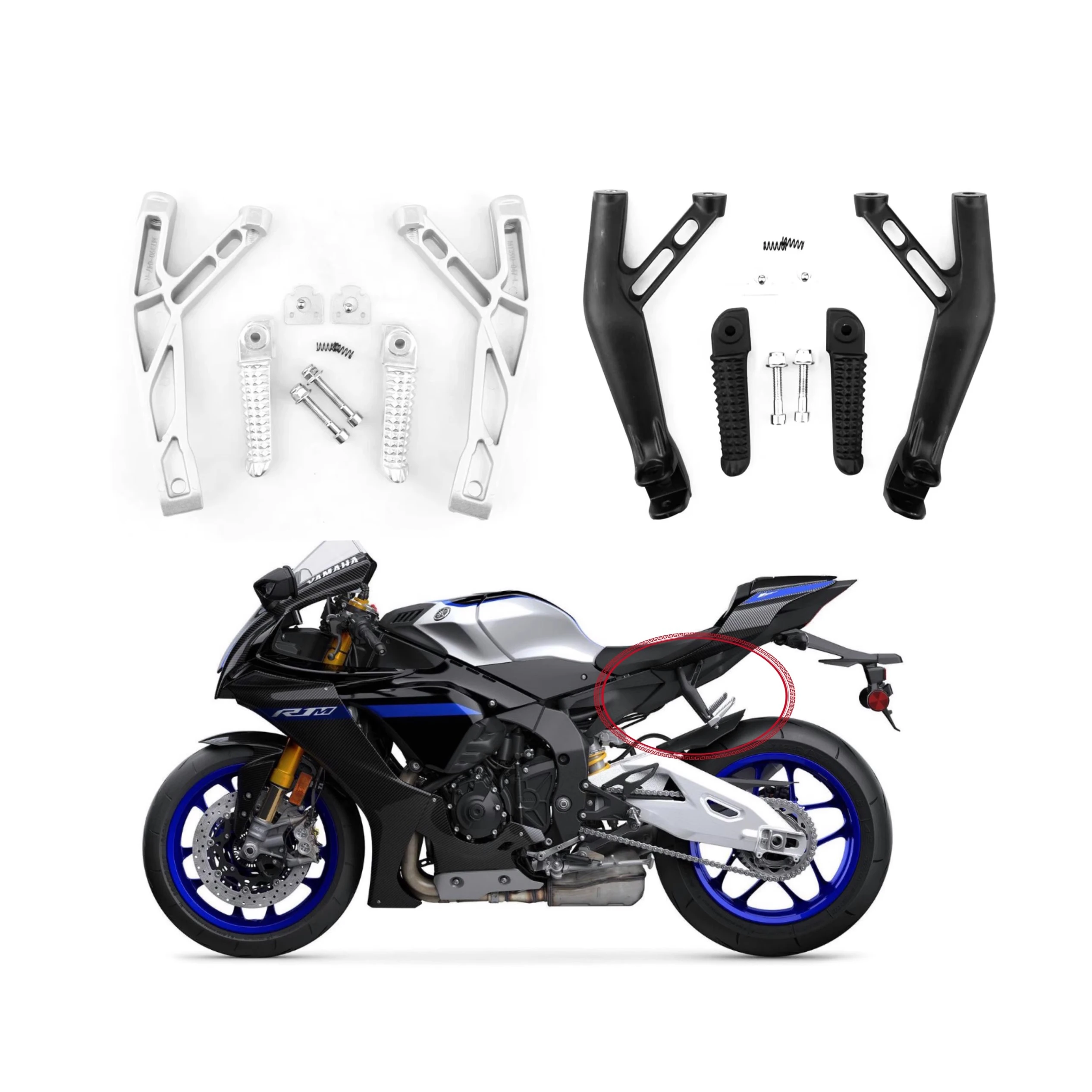 Motorcycle Rear Passenger Foot Pegs Bracket For Yamaha YZF R1 R1S R1M 2015-2024/YZF R7 2022-2024/YZF R6 2017-2025 Silver/Black