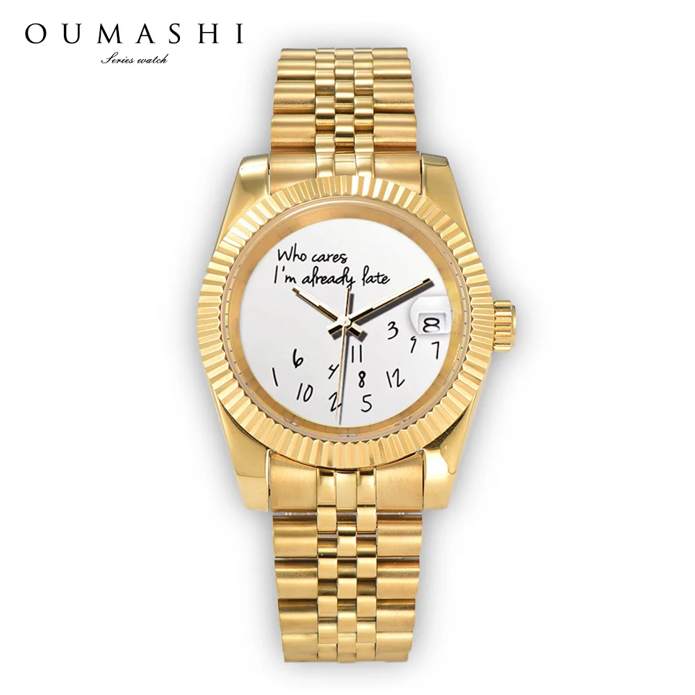 

Часы NH35, 36/39 мм, сапфировое стекло, золотистый корпус из нержавеющей стали, оснащены китайским механизмом NH35, мужские часы, механические часы.