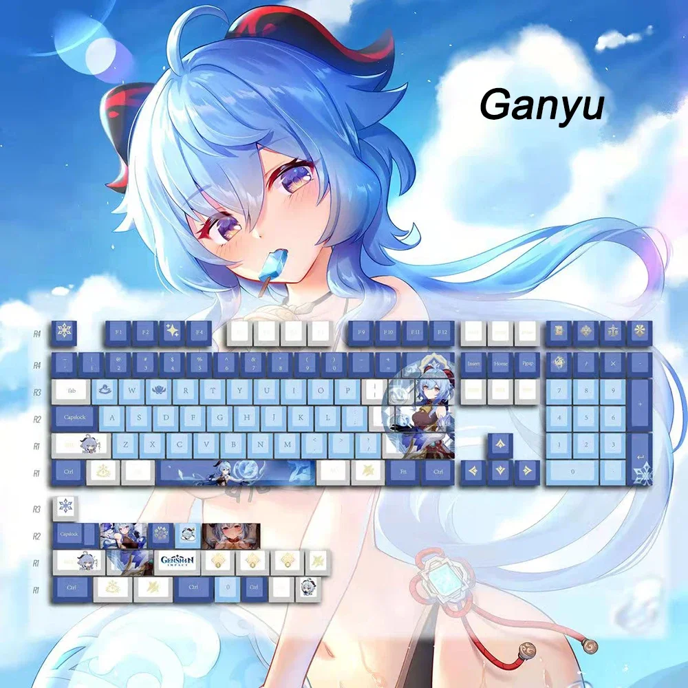 128 Tastenkappen für Genshin Impact und Honkai Impact 3, Cherry Anime Hu Tao Elysia PBT Cosplay Tastenkappen für MX-Schalter-Tastaturen – Detail 5