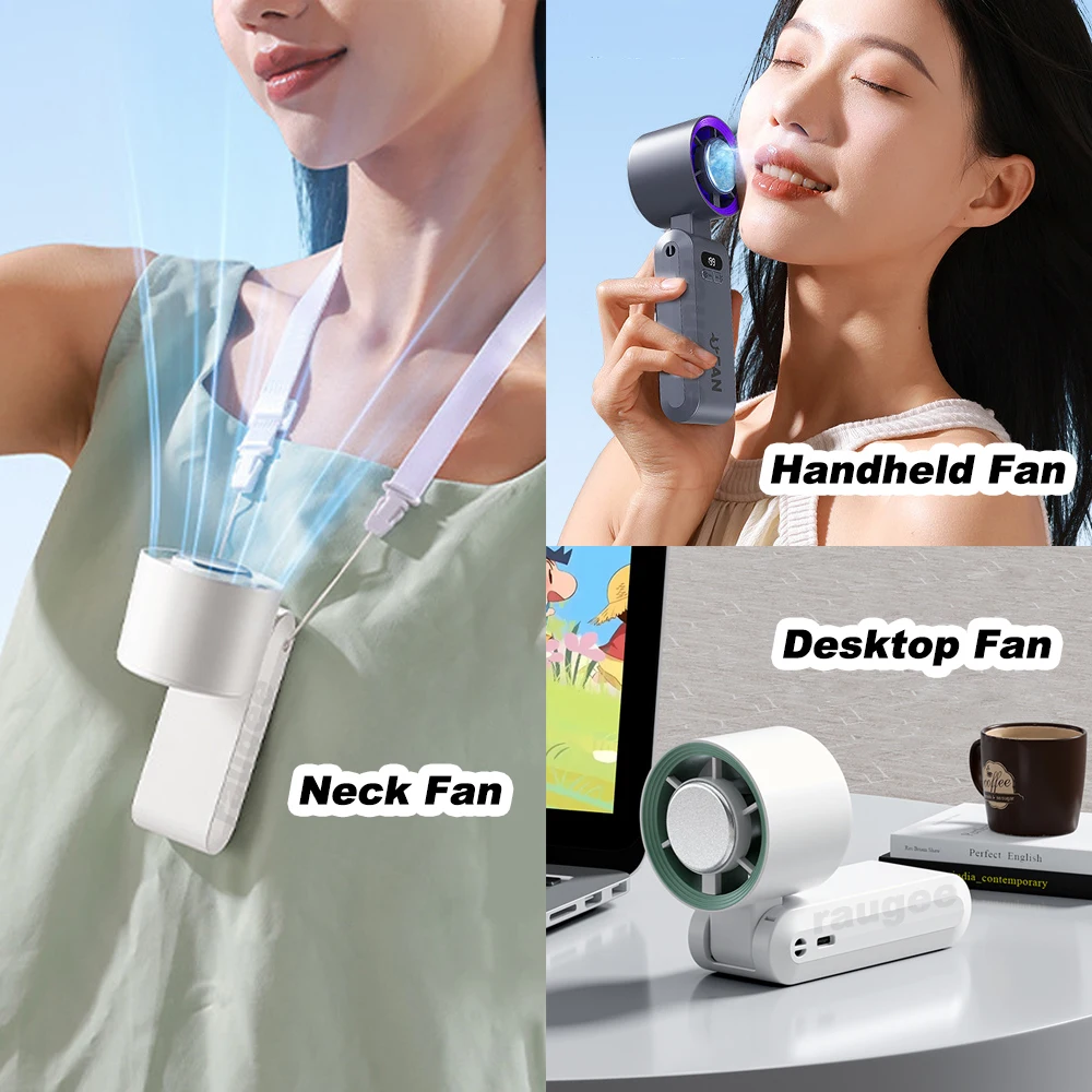 Portable Handheld Turbo Fan Foldable Hanging Neck Fan Mini Hand Fan 3600mAh USB Rechargeable High Speed Ice Cooling Turbo Fan image 2