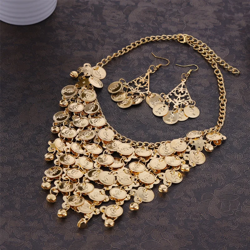 Buikdans Vintage Boheemse Danser Sieraden Sets Professionele Prestaties Dans Ketting Oorbellen Voor Vrouwen Etnische Accessoire