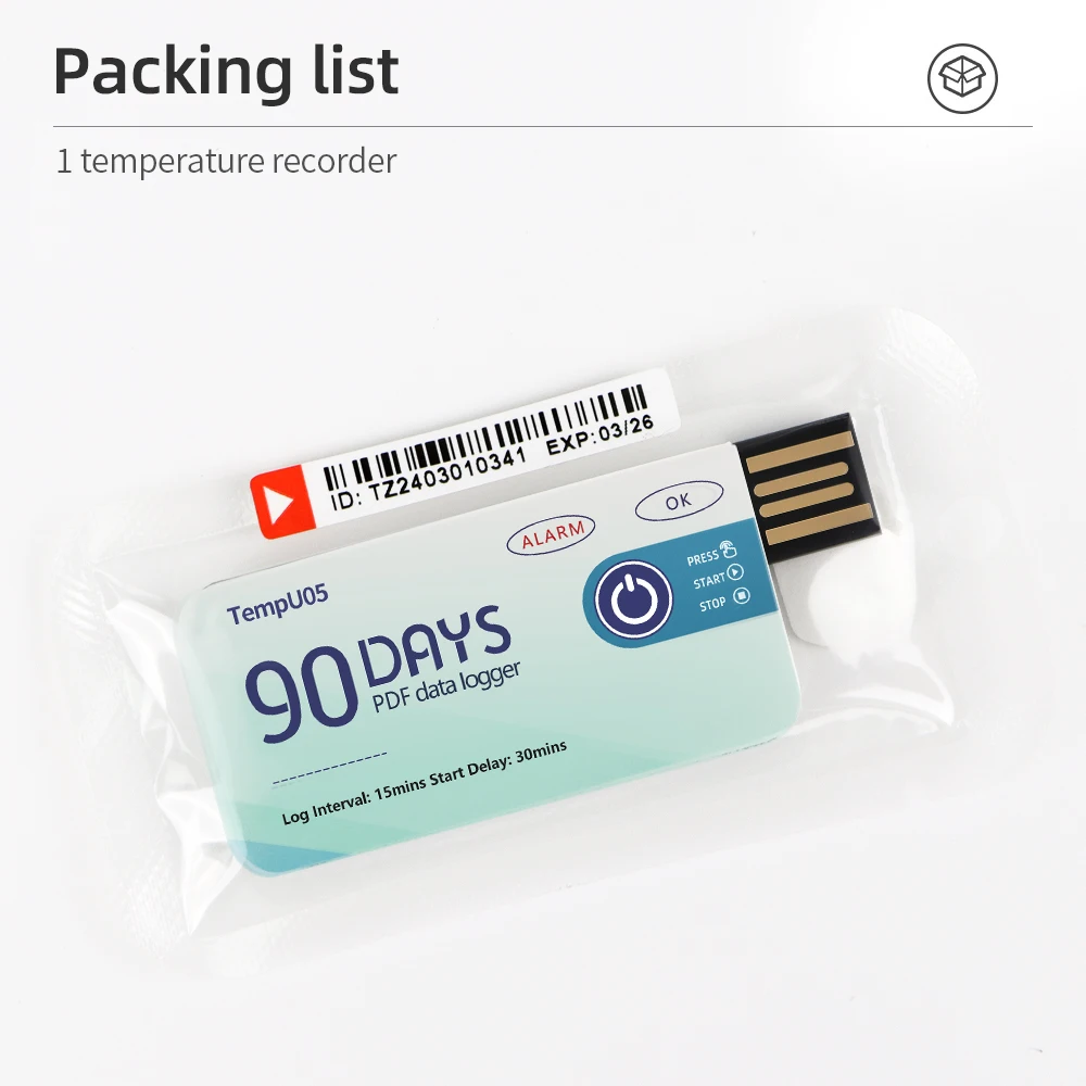 Enregistreur de données de température TempU05, 5 pièces/lot, 10000 Points, rapport USB, enregistreur jetable de 60 à 90 jours, analyseur de température pour chaîne du froid