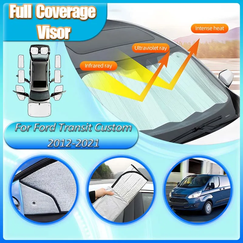 

For Ford Transit Custom 2021 Accessories 2012-2020 Car Full Sun Visors Window Covers Sunshades Protector Covers Car Accessories