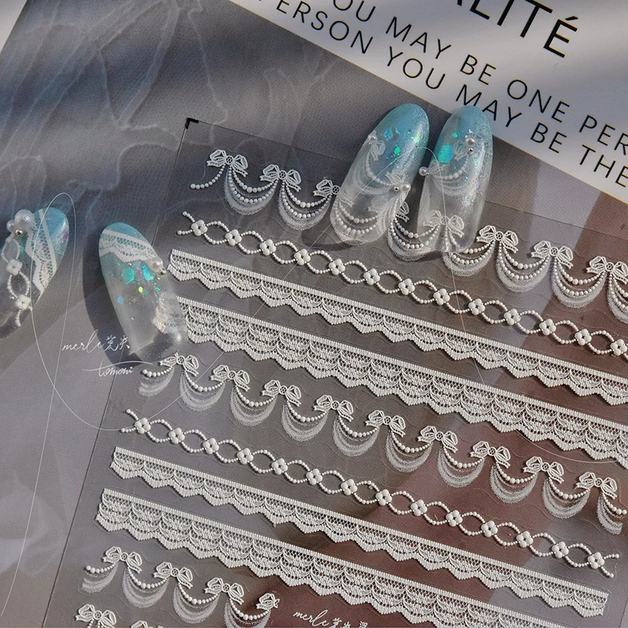 ملصقات دانتيل يابانية لفن الأظافر ، زينة لاصقة ، شارات ، إكسسوارات ذاتية الصنع ، كاواي ، وردي ، دانتيل ، 3d ، 1 ks ، 5d