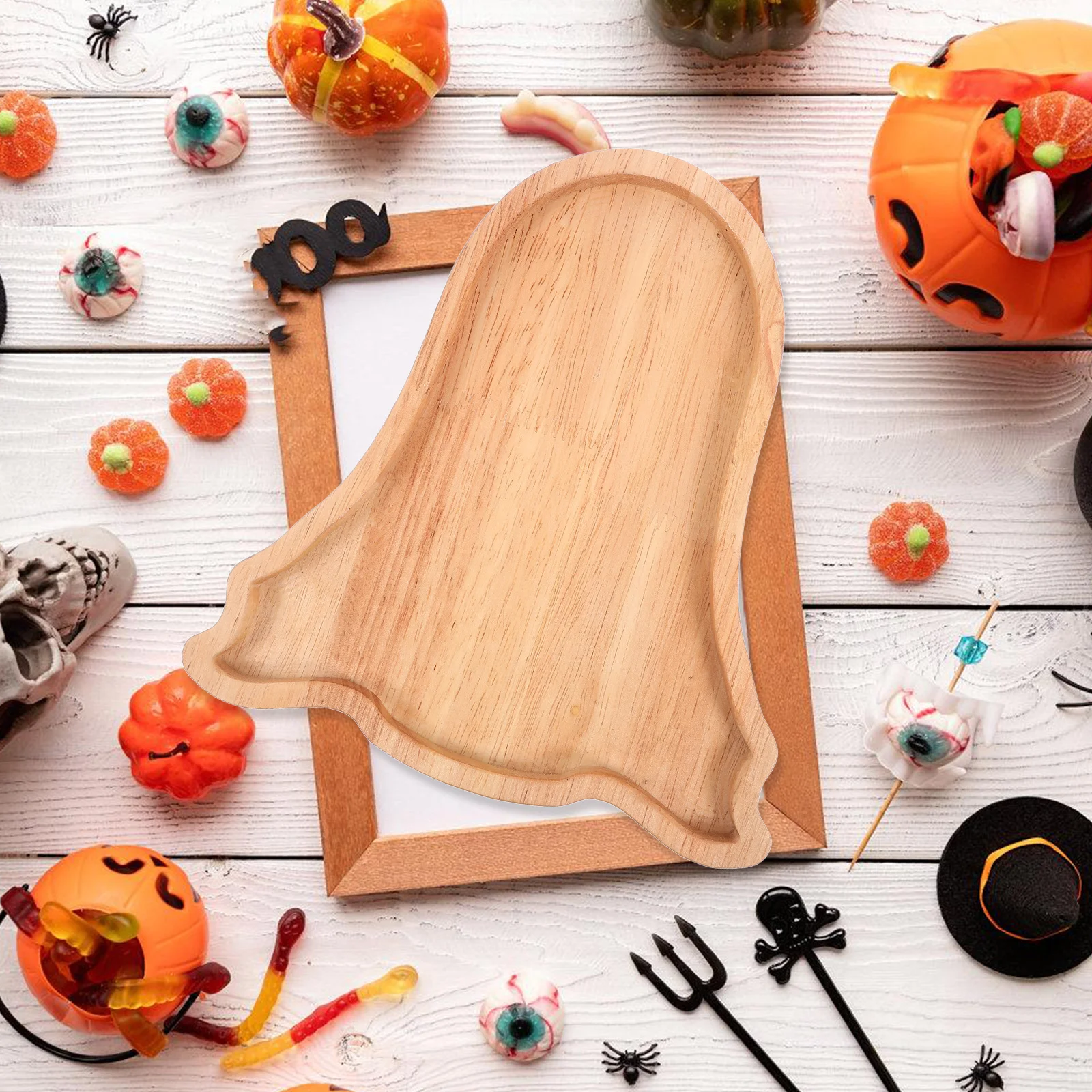 

Wooden Ghost Tray Dessert Serving Food Plate Cake Plates Halloween Dish Trays for Party