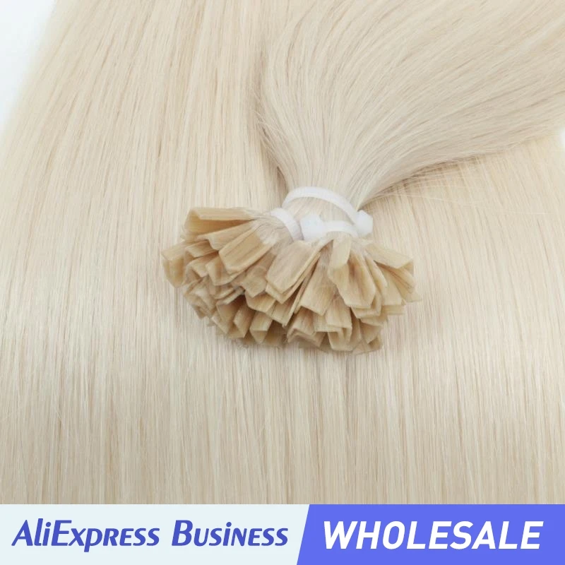 Wholesales White Blonde #1001 K Tip Hair Extensions Real Human Hair V Tip Keratin Hair Machie Remy Hair Extensions 12-24 inch