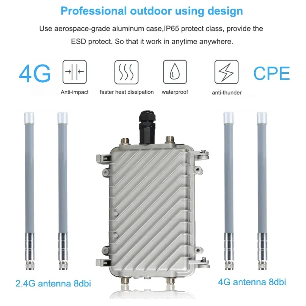 Router Wifi nirkabel tahan air kartu SIM 4G, router nirkabel AP nirkabel 4G LTE kecepatan tinggi, router wifi POE CPE 24V POE luar ruangan