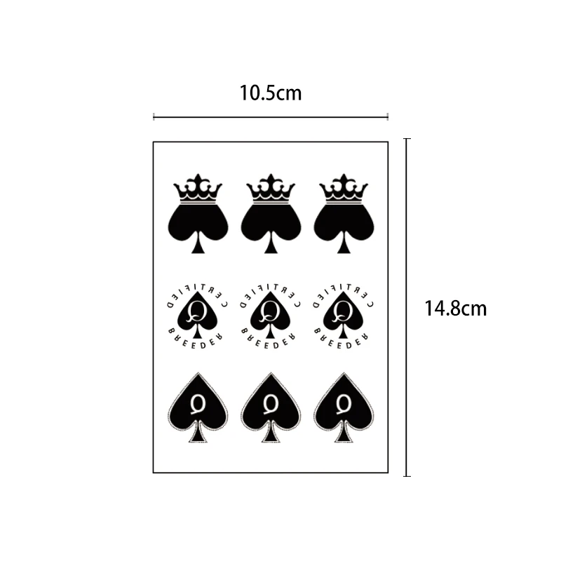 Q 스페이드 문신 방수 임시 문신 스티커, 타투아지 스티치 가짜 문신, 바디 아트 플래시 문신, 헤나 문신 남성용
