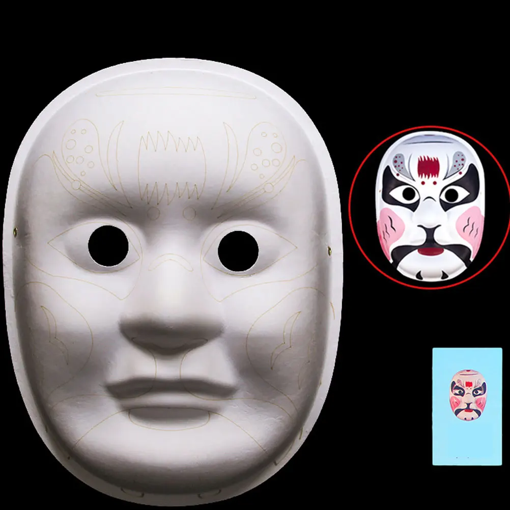 

2 pcs Paper Peking Opera Face Mask Diy Chinese Cultural Figure Pattern Elastic Band Eco-Friendly Costume Party Mask for Adults