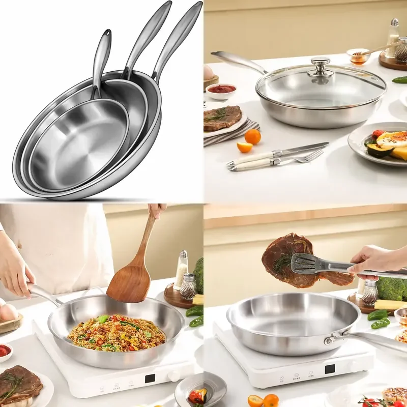 for  12 Inch Triple Stainless Steel Frying Pan Dishwasher and Oven Safe Heavy Duty Removable Handle