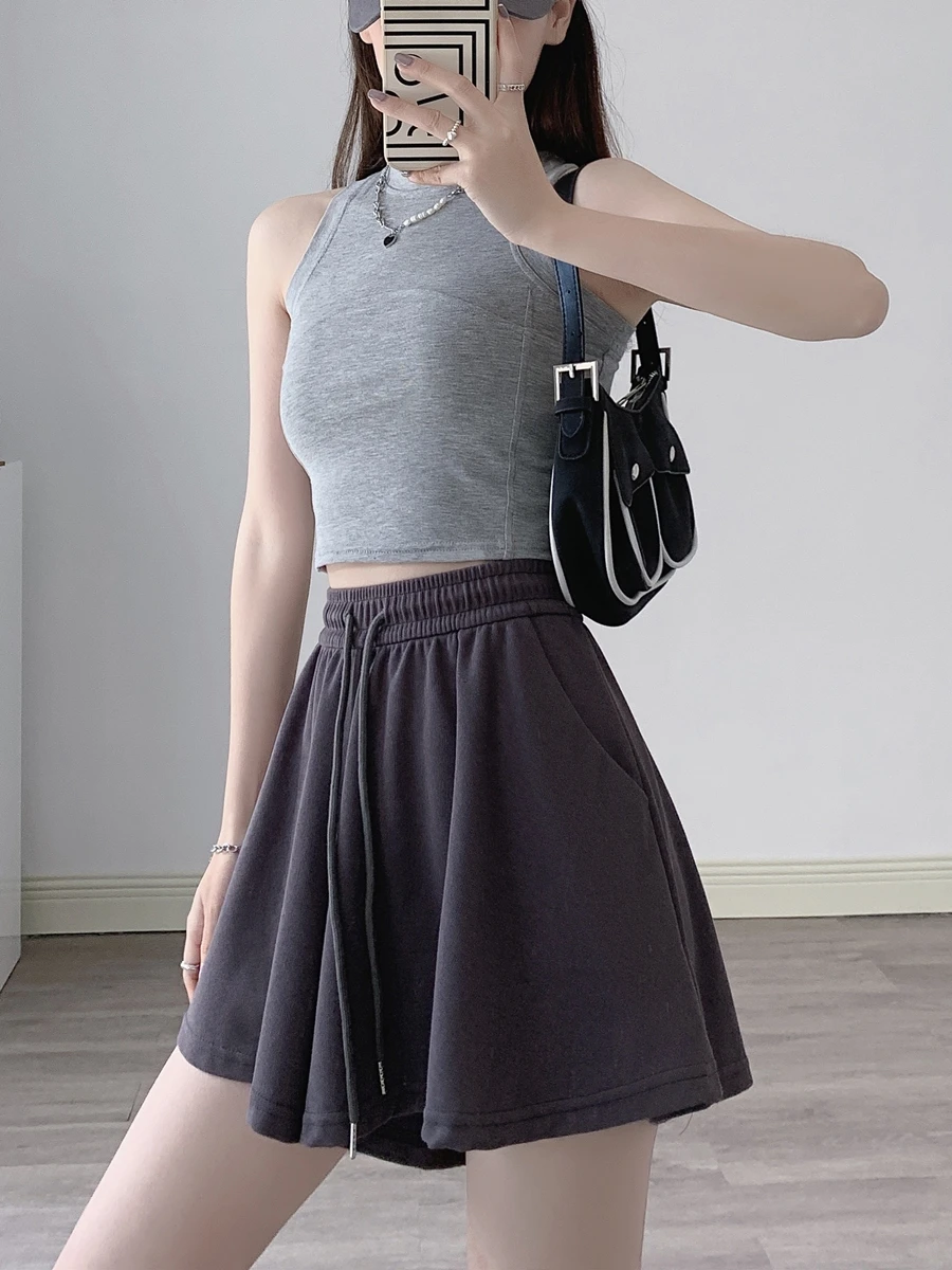 Casual shorts for summer spicy girls wearing hot pants, loose A-line wide leg capris, high skirt pants for women