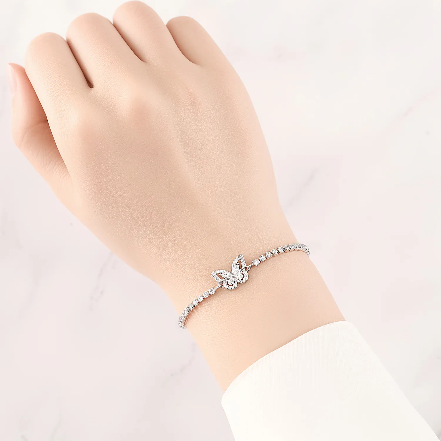 Dainty 925 Sterling Silver Butterfly Tennis Bracelet Inlaid Cubic Zirconia Charm Fine Jewelry For Women Wedding Birthday Gift