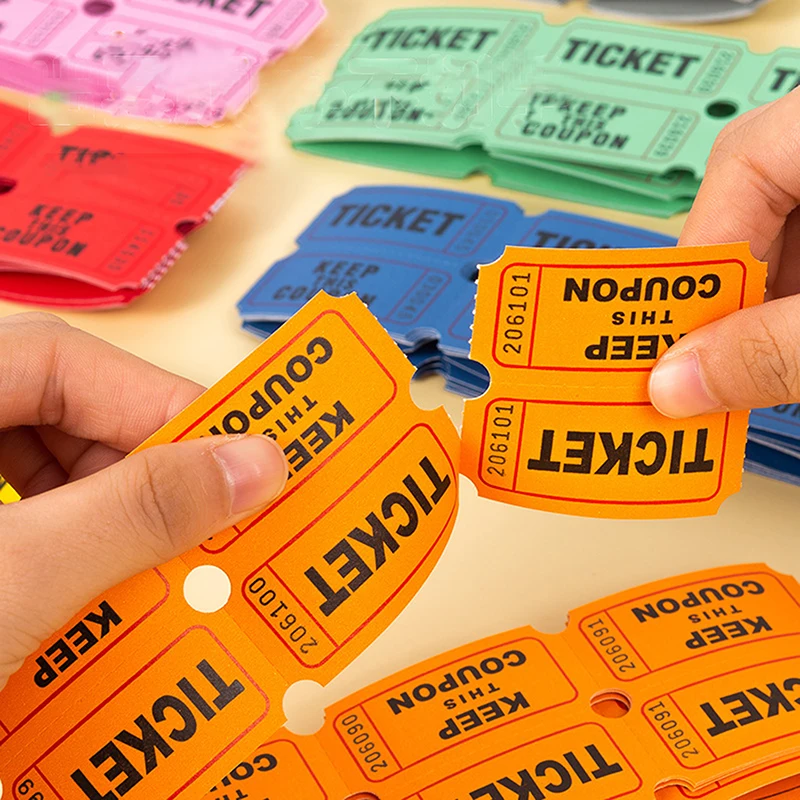 100 Uds. Tickets de rifa para el aula, rollo de lotería de etiquetas de papel individuales, billetes de rifa para eventos de bebidas, billetes para eventos de celebración