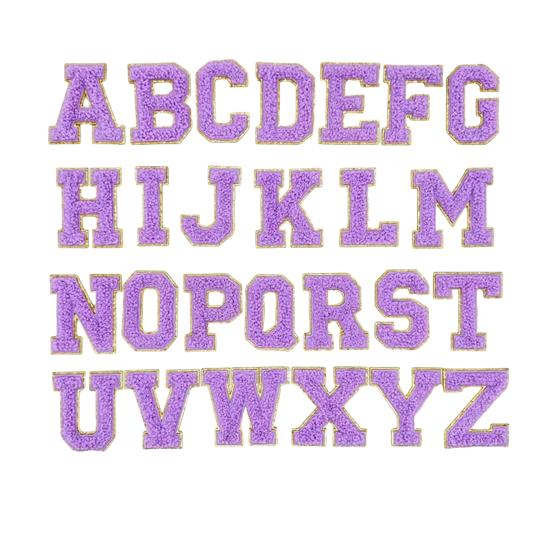 Purple English Letter Towel Embroidery Cloth Sticker for Glitter Phnom Penh Chenille DIY Accessories Ironing Bag/hat/shoes