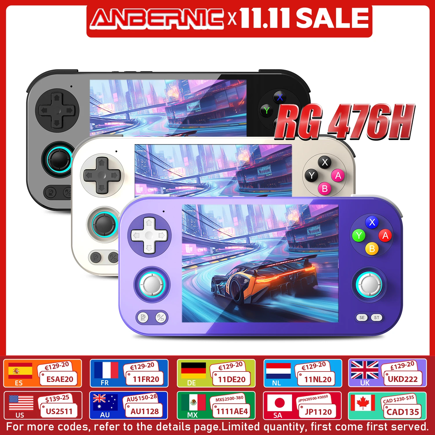 Console di gioco portatile ANBERNIC RG556 schermo AMOLED da 5.48 pollici lettore di giochi Android 13 risoluzione 1080*1920 8GB LPDDR4X 128G UFS2.2
