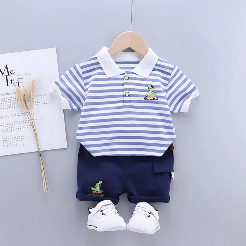 Fashion Baby Boy Clothing Tracksuit Summer Stripe Kids Clothes T-shirt+shorts Toddlers Casual Sets Children Costume Suit