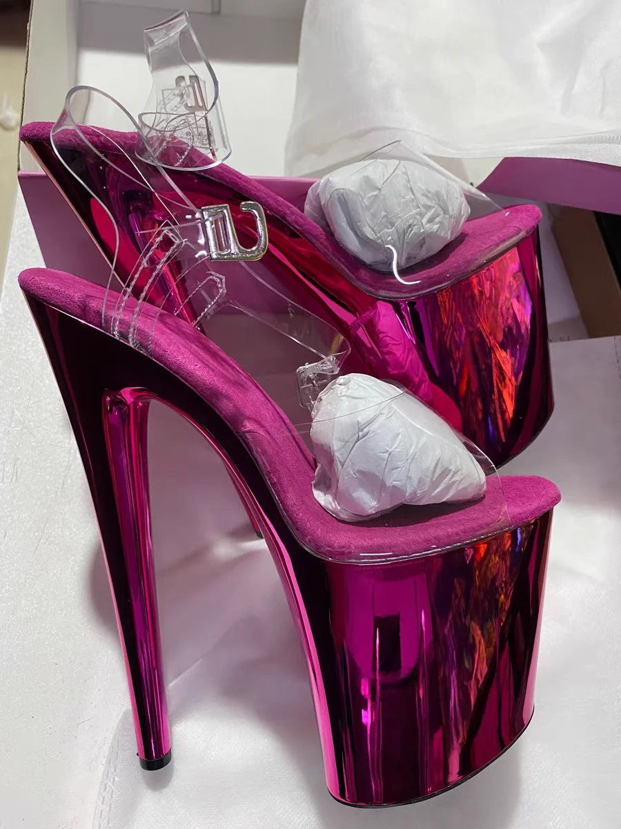 

Glossy electroplated Cross dressing 8 inches high heel Stripper 20cm sandals Clear Exotic Sexy platform pole Dance Sexy womens