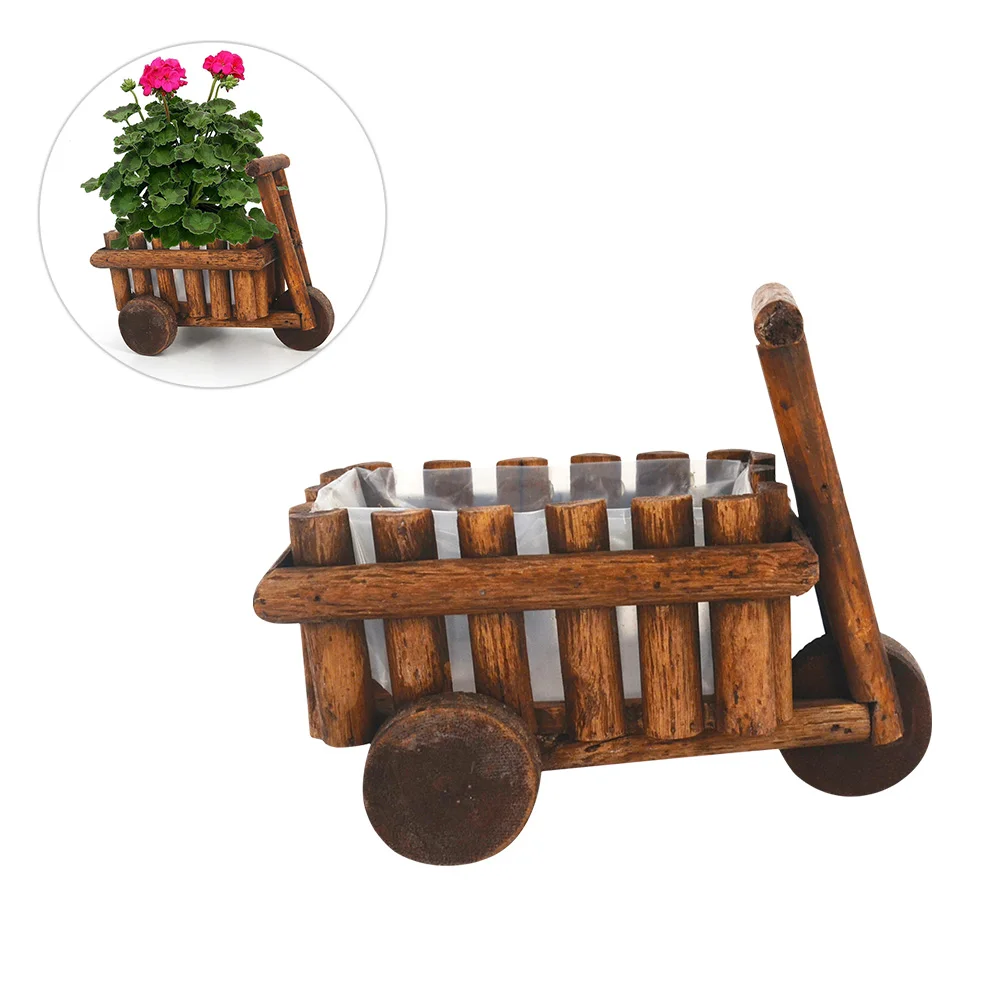

Small Cart Flower Pot Wooden Vintage Design Wall Mounted Planter Holder for Plants and Office Supplies Decorative Interior Trash