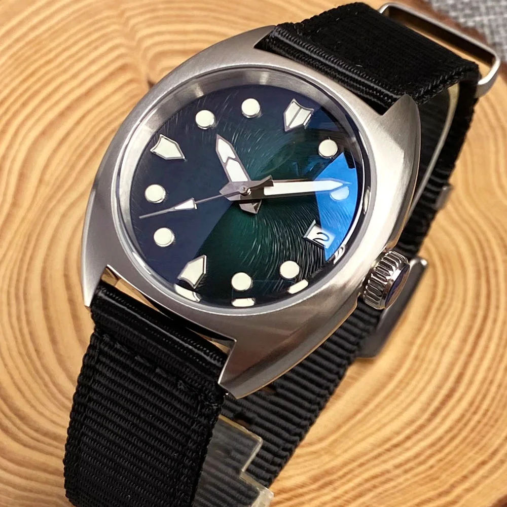 W10 Militär Taucher Automatik uhr Männer nh35 Movt Dome Saphir 36mm Stahl kleine Dame Armbanduhr Sunburst Grey Zifferblatt