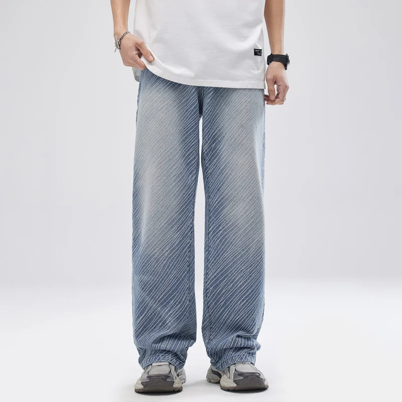 High Street Twill Straight Jeans Men's Loose Comfortable Japanese Retro Style Trends High-End Wide Leg Street Boy Long Pants