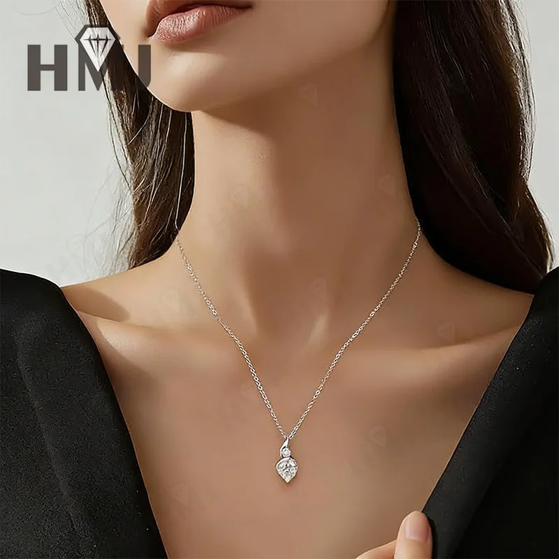 1 Karat Herz-Moissanit-Halsketten, 925 Sterling Silber vergoldet mit 18 Karat Gold, vielseitiges Nischendesign für Damen, Schlüsselbein-Anhänger, Geschenk-Charms – Detail 12