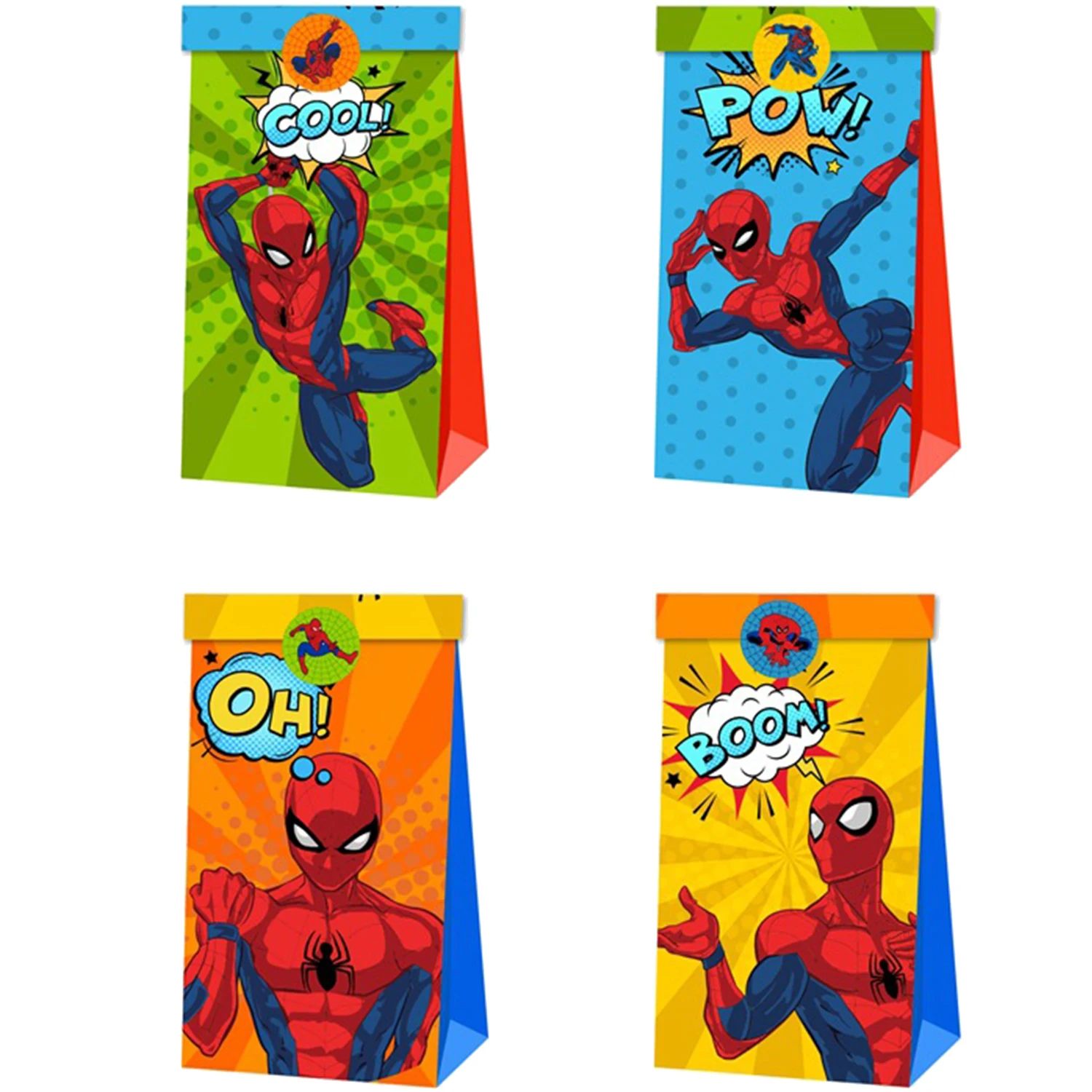 12-36Pcs Spiderman Theme Kids Party Candy Bag Gift Treat Birthday Bag Supplies Superhero Party Goodie Bags With 2 Sheet Stickers