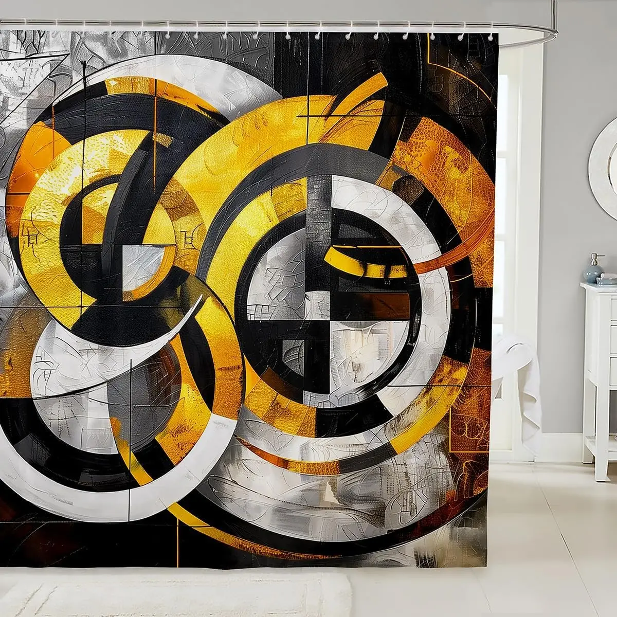 

Абстрактные круглые занавески для душа, занавеска для ванны в стиле ретро с геометрическим круглым принтом, граффити, желтая, черная водонепроницаемая тканевая занавеска