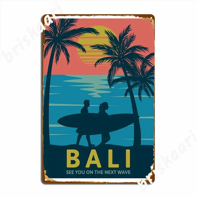 Surfing Bali Poster Metal Plaque Wall Cave Bar Cave Retro Garage Decoration Tin Sign Poster