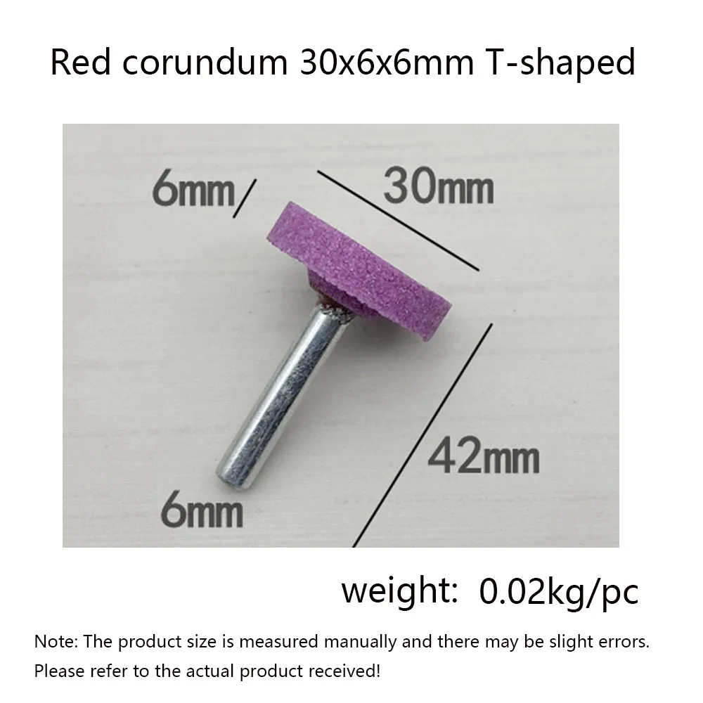 

5 Pcs 6mm handle T-shaped 6-40mm grinding head diameter ceramic grinding wheel grinding head red white chromium corundum flint p