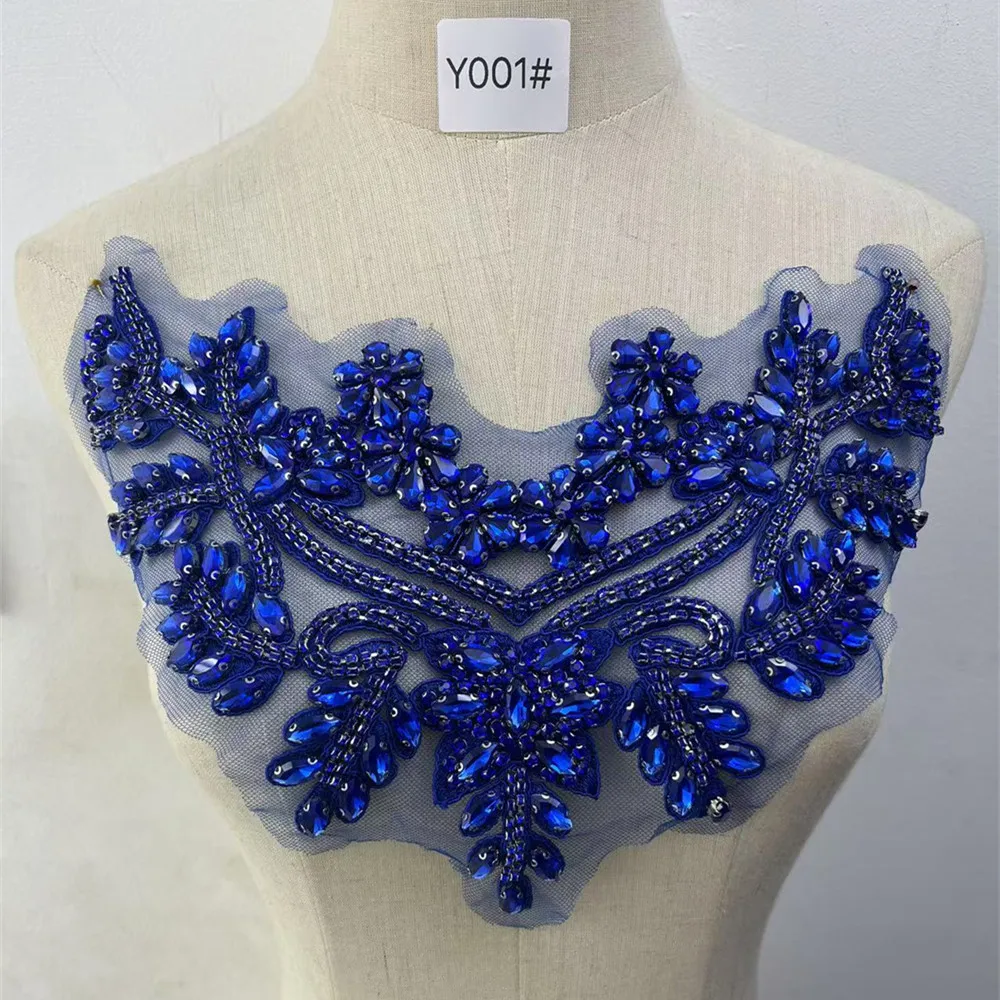 Wholesale Handmade Fashion Glass Beaded Bodice Rhinestone Applique Crystal Patches