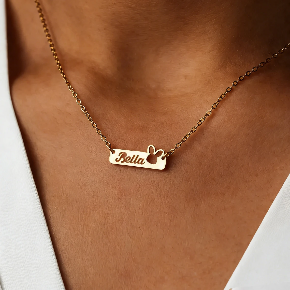 Personalized Custom Name Bunny Necklace for Women Kid Stainless Steel Customized Name Pendant Necklace Child Easter Jewelry Gift
