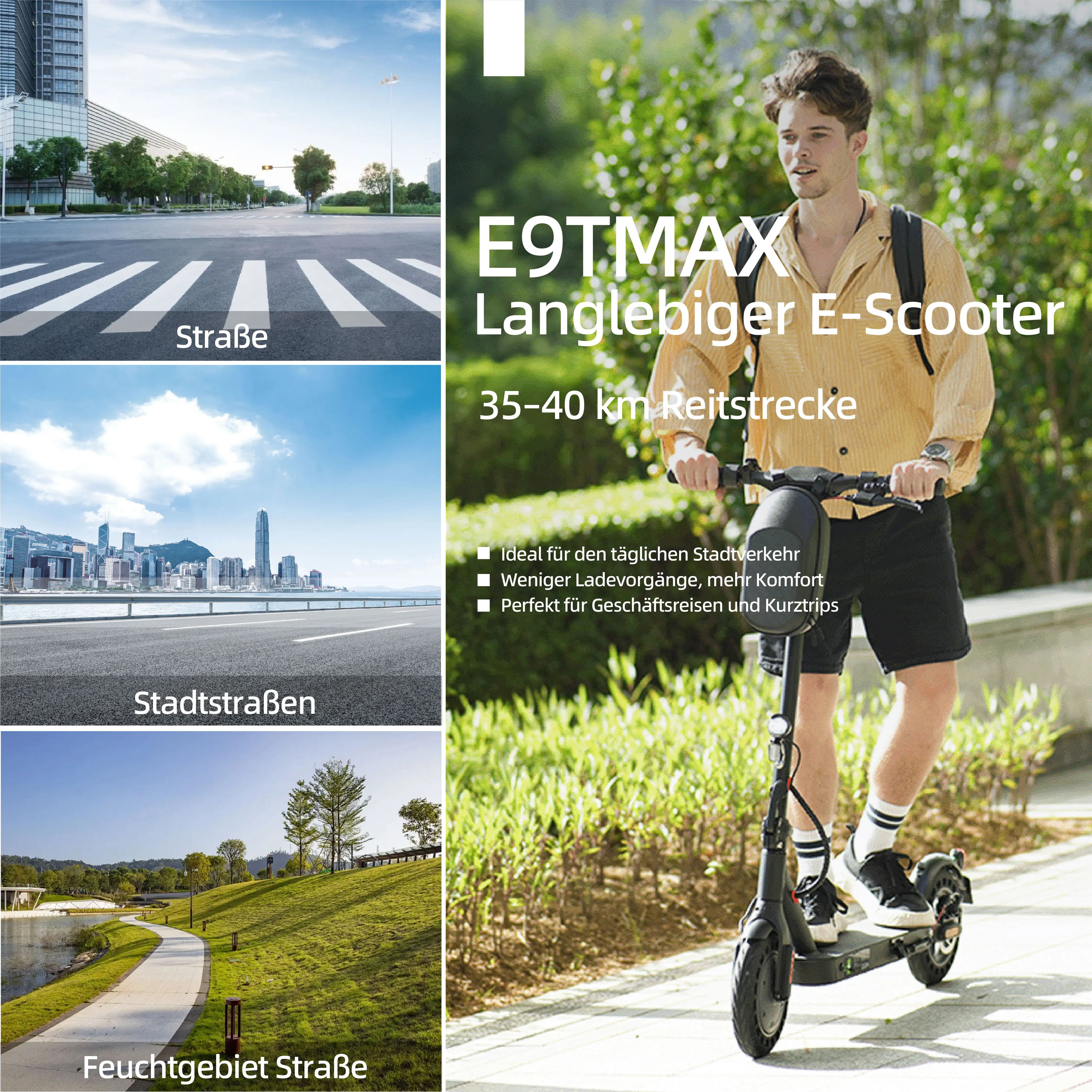 E9TMAX 10-Zoll-Elektroroller 500W 36V10Ah 35-40KM Reichweite 20KM/H 2 Geschwindigkeiten Minirobot APP Doppelbremse DE Standard E-Scooter (ABE,CE) Kostenlose Fahrradtasche – Detail 3