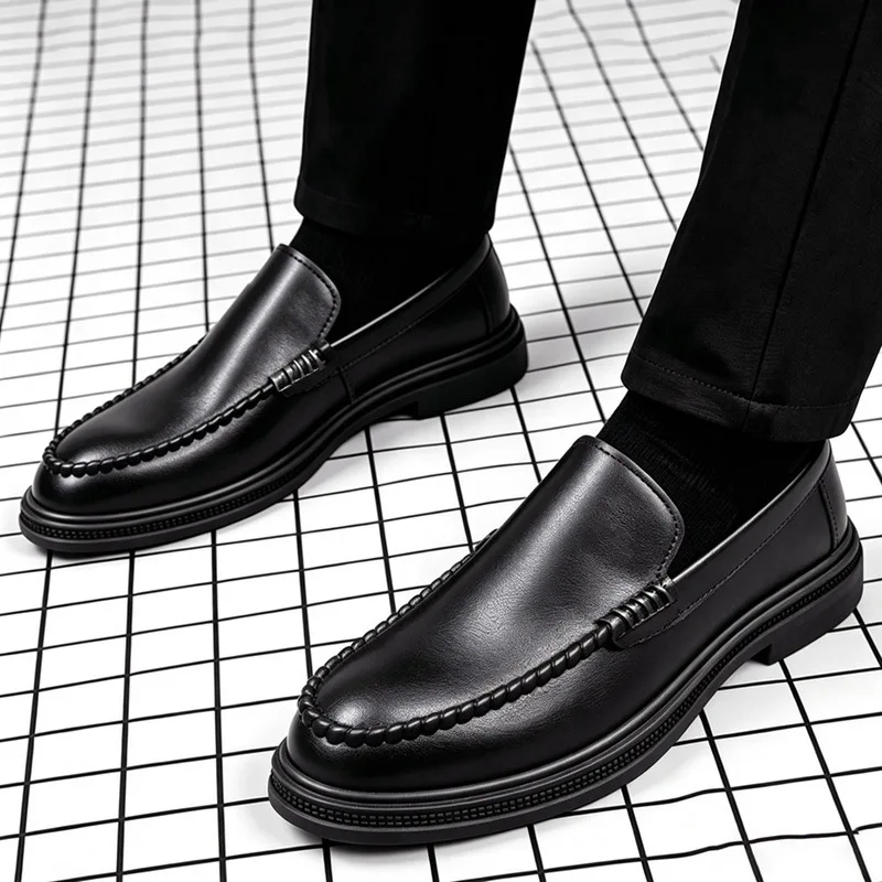 Spring Autumn Breathable Men's Single Shoes Business Leisure Height Increasing Small Leather Shoes Waterproof work chef shoes