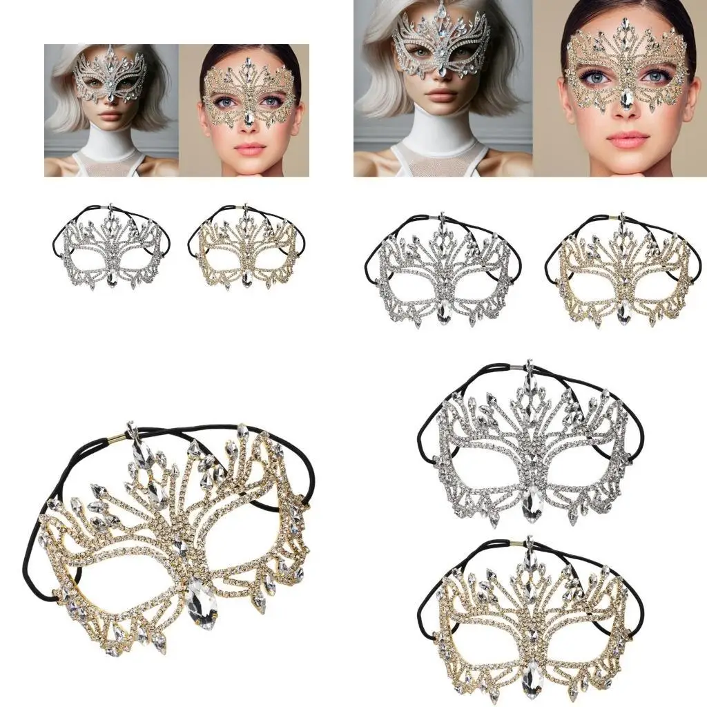 R1WE Rhinestones Masquerade Mask Half Face Mask Halloween Costume Accessories for Men Women Masquerade Halloween Cosplay