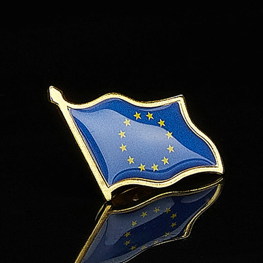 European Union Patriotism Badge Gold Plated Waving Flag Lapel Pin Brooch Wear On Suits & Travel Bags DIY Accessories