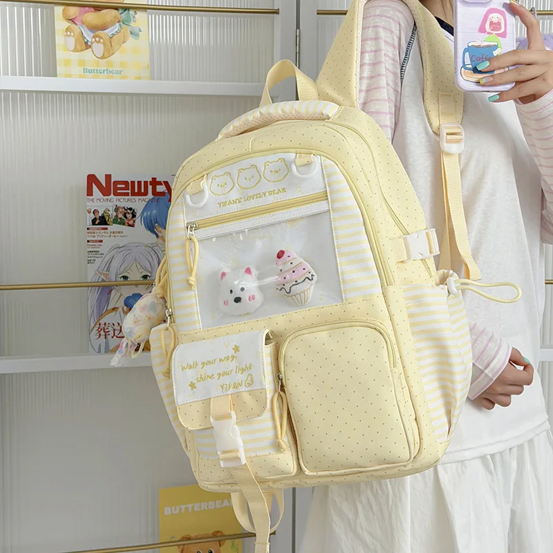 Kawaii Ita Bag Transparent Window Backpack for Girls Large Capacity Student Schoolbag Women Casual Travel Daypack Nylon Bookbag