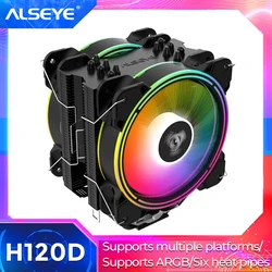 ALSEYE H120D кулер для процессора RGB вентилятор 120 мм ШИМ 4 Pin 6 тепловые трубки кулера для LGA 775 115x1366 2011 AM2 + AM3 + AM4