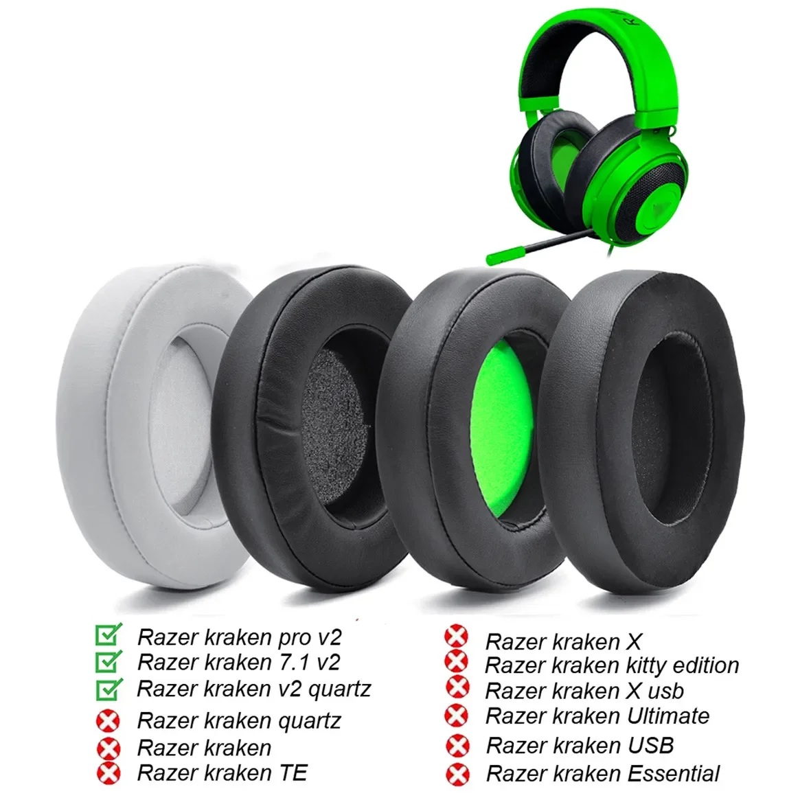 

New Replacement Earpads Foam Ear Pads Cushions Suitable For Razer Kraken 7.1 Chroma V2 USB Gaming Pro V2 Headphone Earmuffs