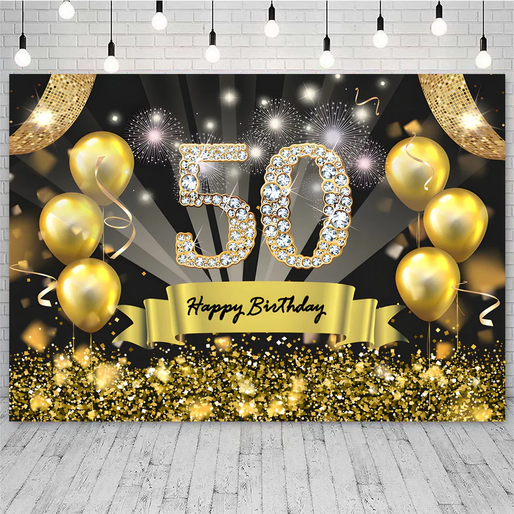 Gold Glitter 50th Photo Backdrop Red Curtain Men Woman 50 Years Old Birthday Party Photography Background Photocall Props Banner