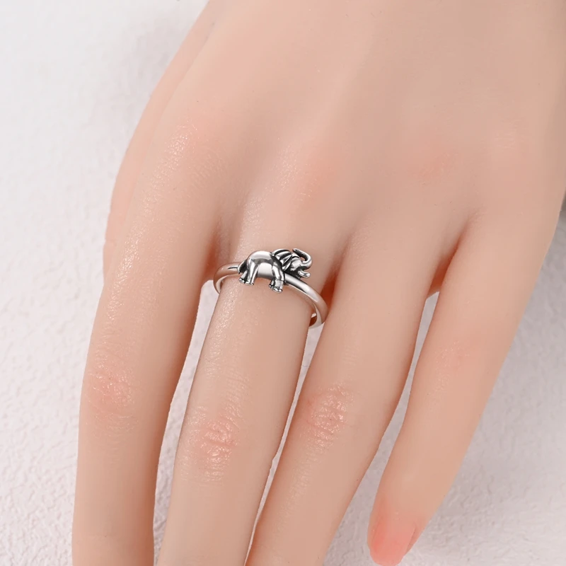 الأصلي 925 فضة الفيل خواتم مفتوحة للنساء مجوهرات للبنات هدايا المناسبات عيد ميلاد