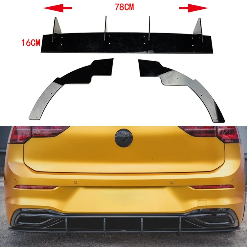 ABS Black Car Rear Bumper Lip Diffuser Spoiler Splitter For VW Golf 8 Pro MK8 MK VIII 2021+ Rear Bumper Lower Guard 2022 2023